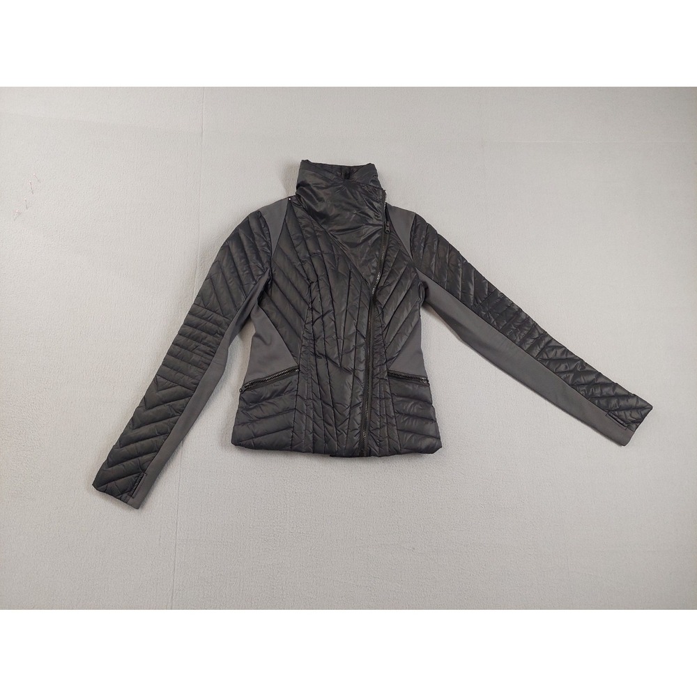 Blanc Noir Women Moto Jackets S Black Gray Quilted Zip Mock Neck Pockets Casual